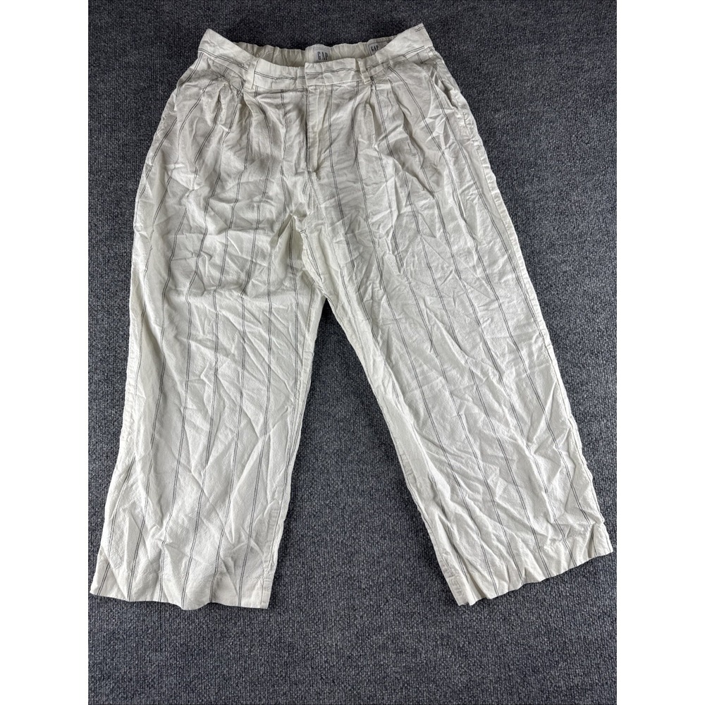 Gap 365 High Rise Taper Pleated Trousers Ivory Black Pintstripe  14 Petite